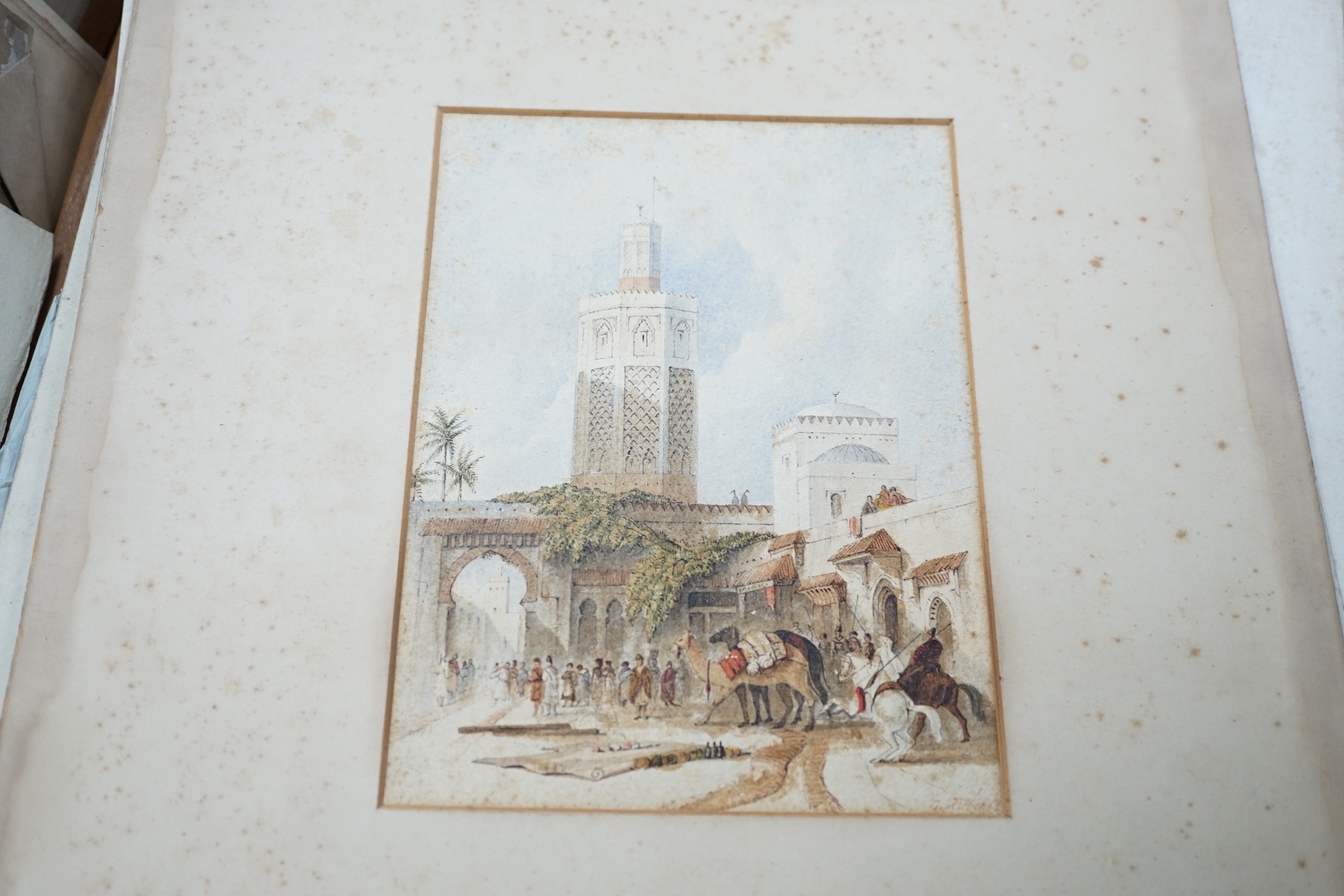 Charlotte Cox nee Parrott, a large folio of unframed work comprising watercolours and sketches, including Venice, historical monuments and interior scenes